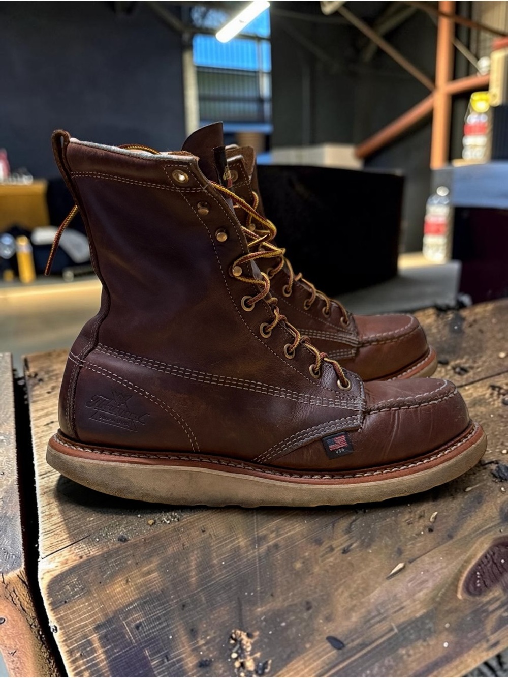 8” Thorogood Brown Leather Steel Toe Work Boots - Men